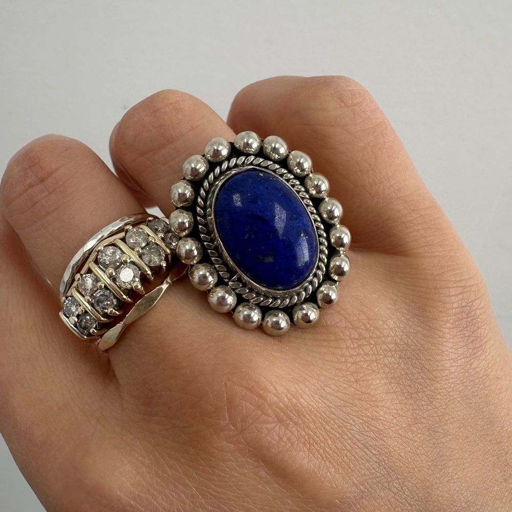 Mark Wasserman Samara MWS Mexico 925 Sterling Silver Lapis Cabochon Ring Size 6